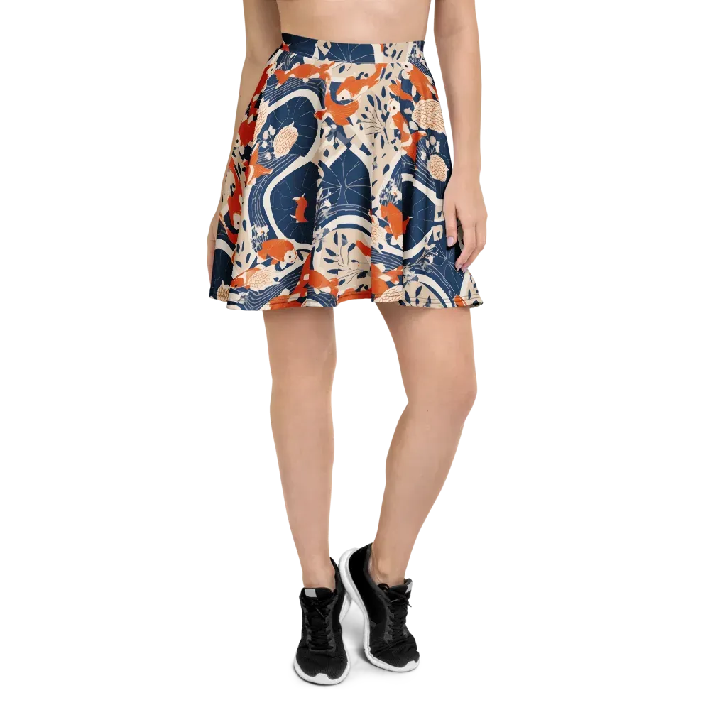 Indigo Koi Garden on Skater Skirt — Front