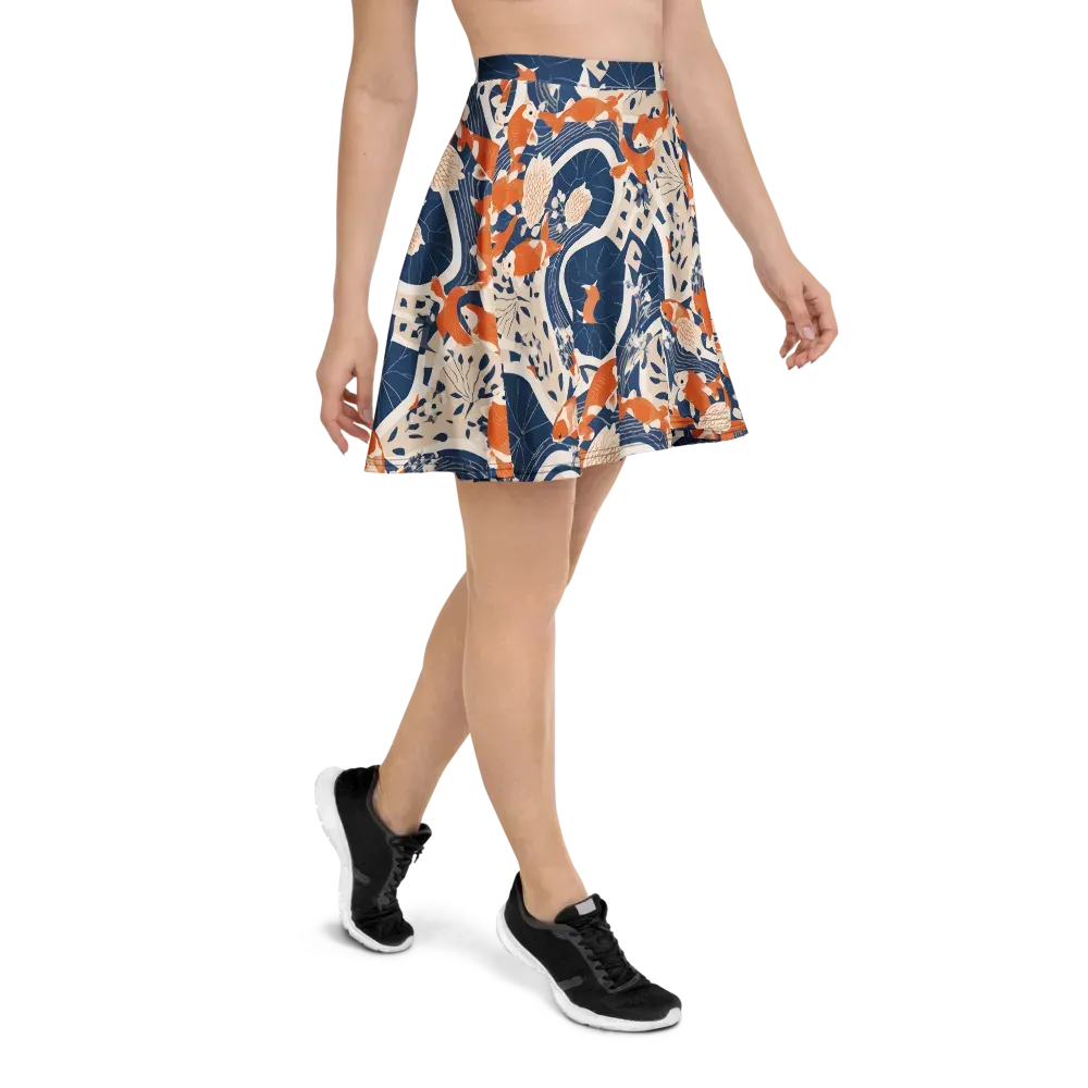 Indigo Koi Garden on Skater Skirt — Right