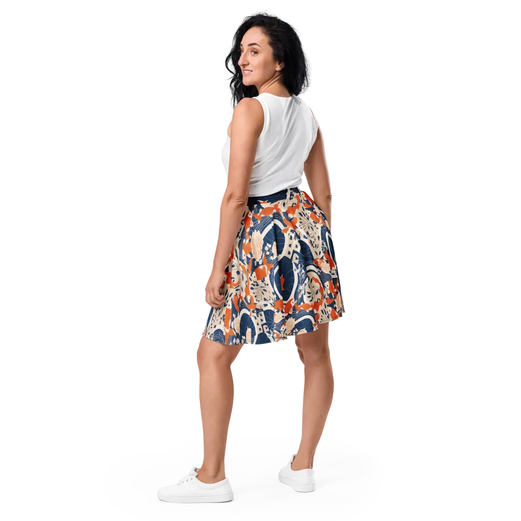 Indigo Koi Garden on Skater Skirt — Back