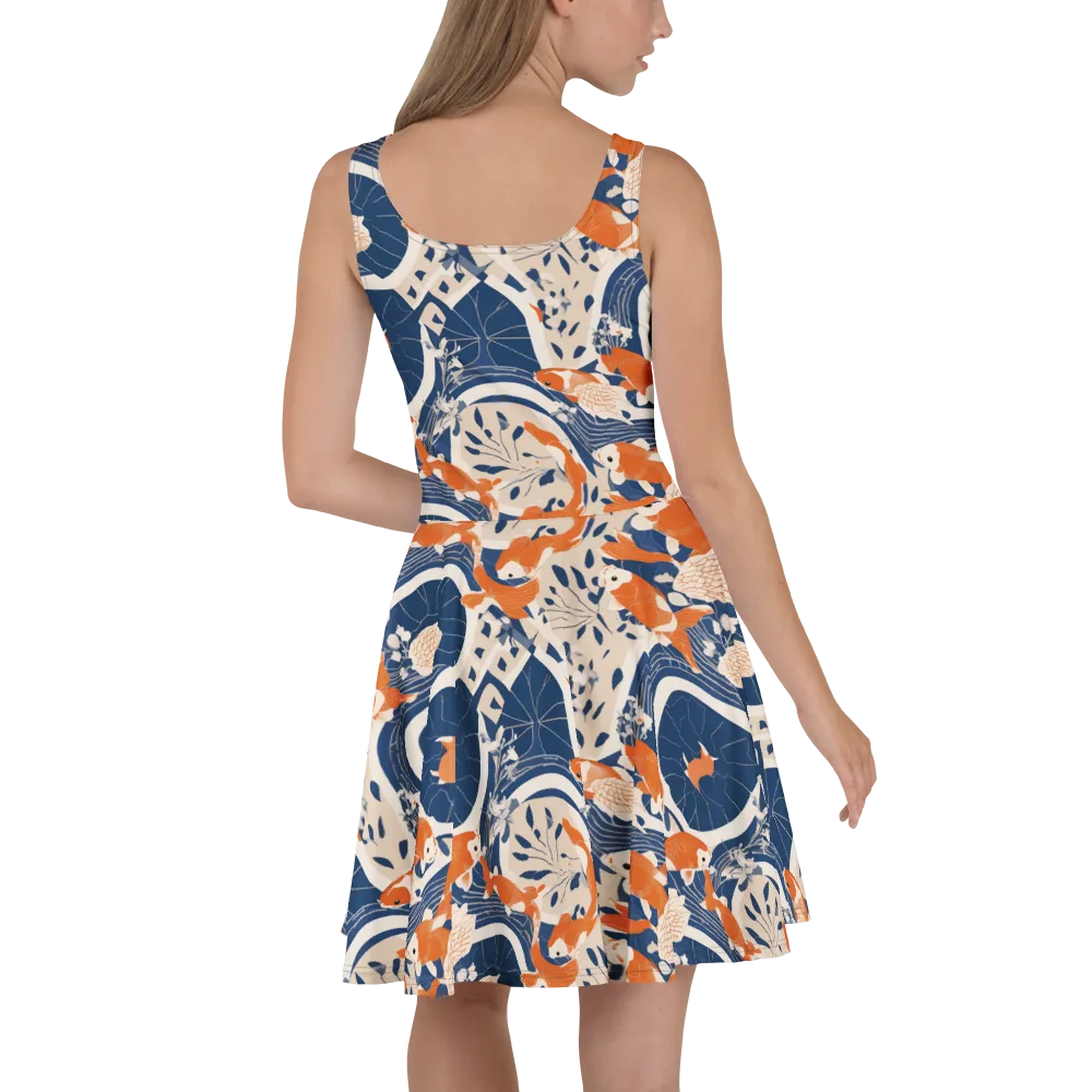 Indigo Koi Garden on Skater Dress — Back