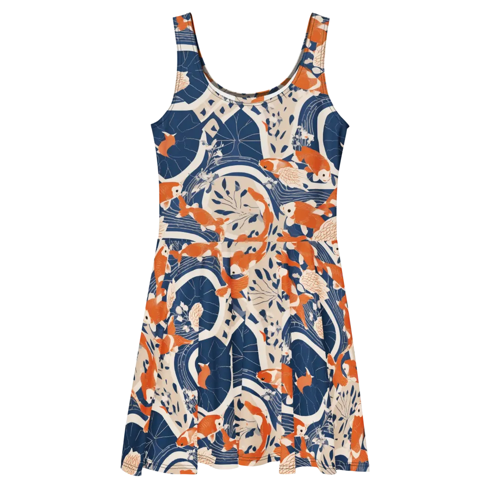 Indigo Koi Garden on Skater Dress — Front