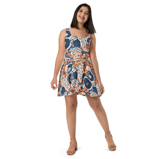 Indigo Koi Garden on a Skater Dress