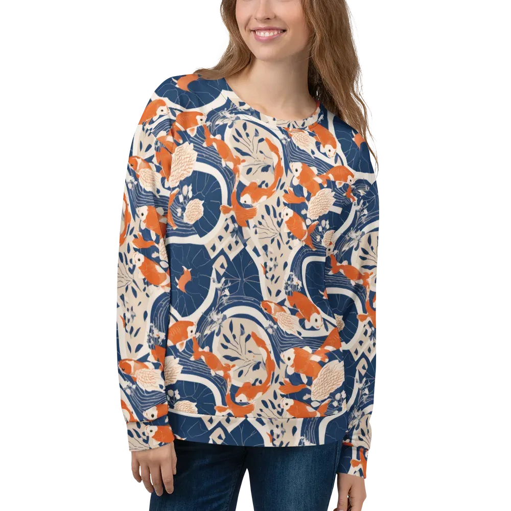 Indigo Koi Garden on Sweatshirt — Front