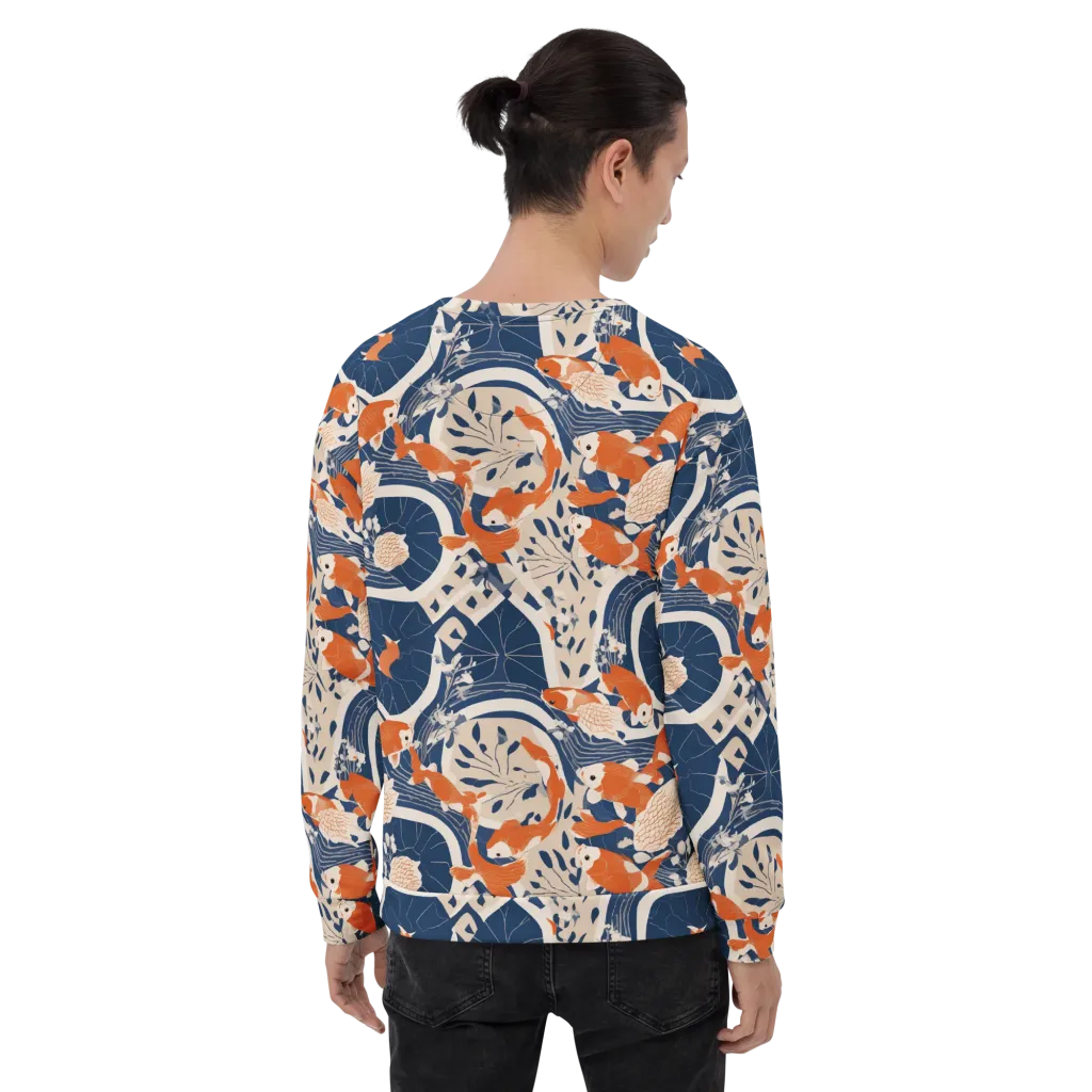 Indigo Koi Garden on Sweatshirt — Back