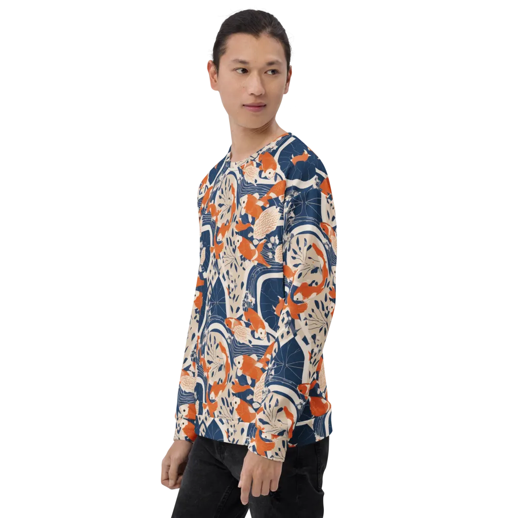Indigo Koi Garden on Sweatshirt — Left Front