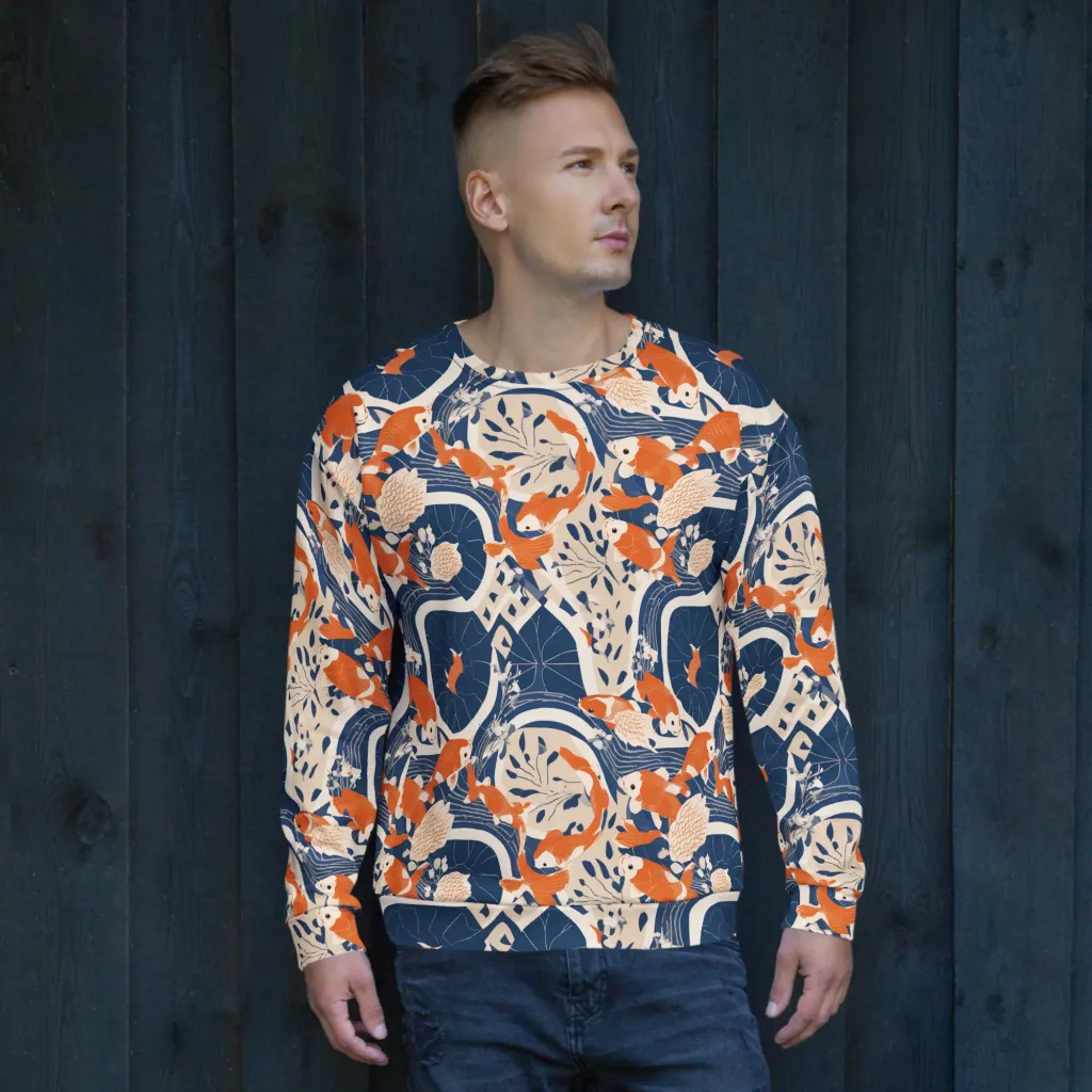 Indigo Koi Garden on Sweatshirt — Front