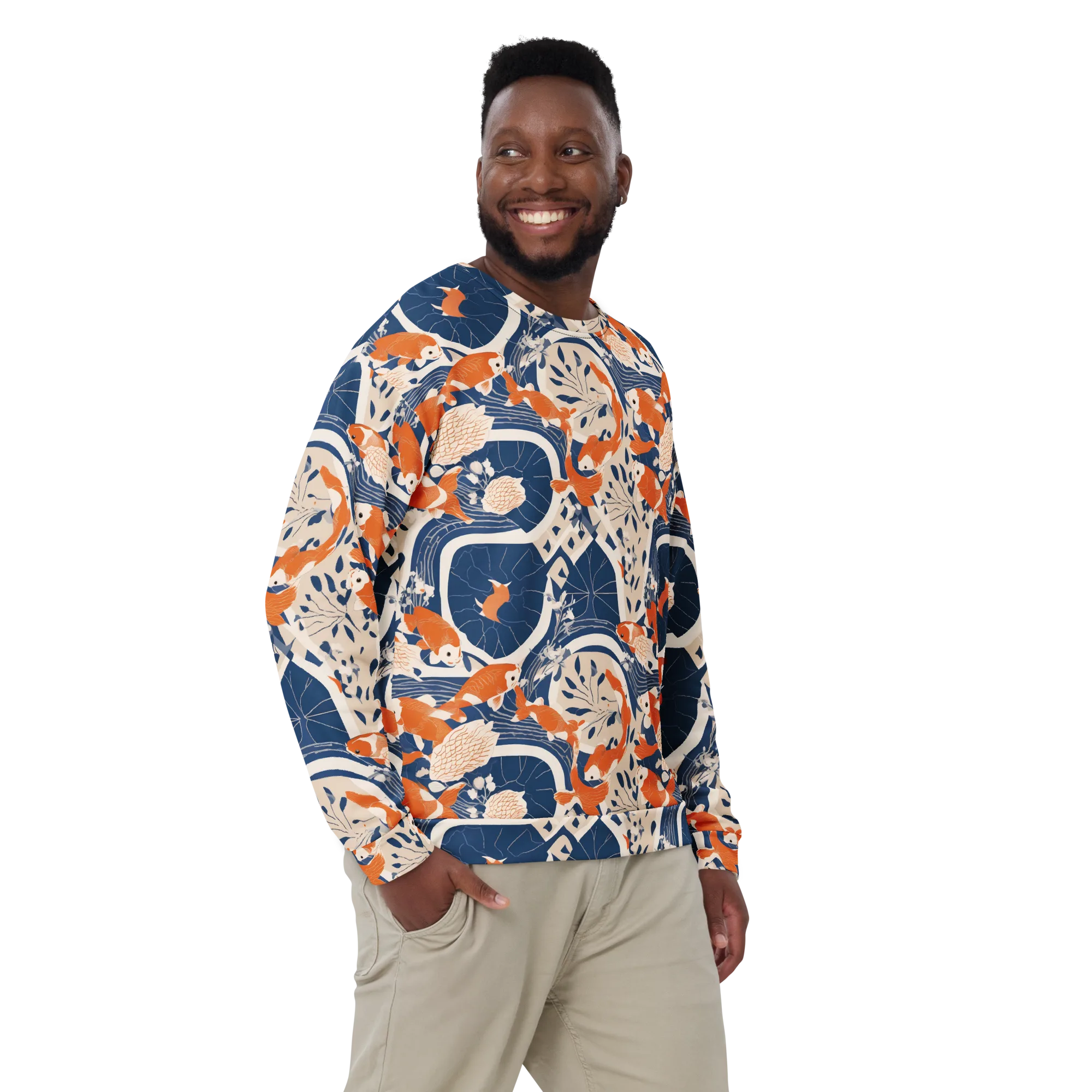 Indigo Koi Garden on Sweatshirt — Front
