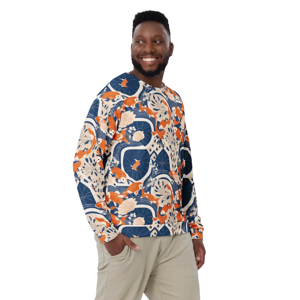 Indigo Koi Garden on Sweatshirt — Front