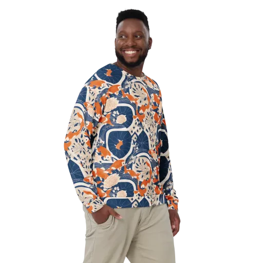 Indigo Koi Garden on a Sweatshirt