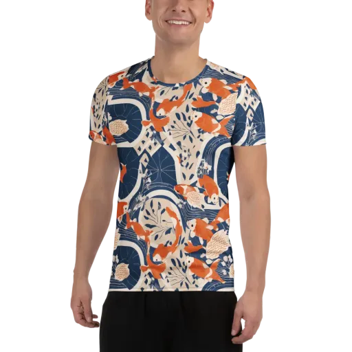 Indigo Koi Garden on a Men's Athletic T-Shirt