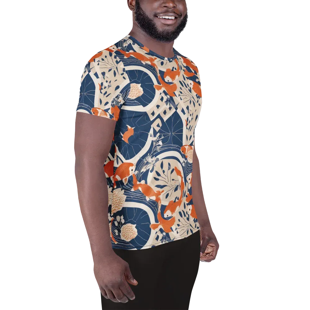 Indigo Koi Garden on Men's Athletic T-Shirt — Right