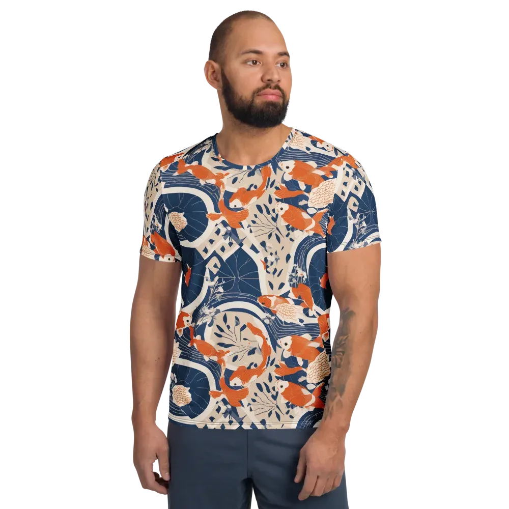 Indigo Koi Garden on Men's Athletic T-Shirt — Front