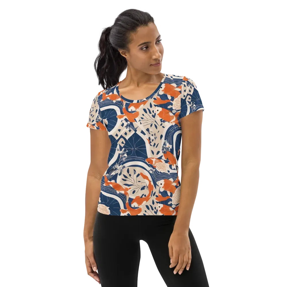 Indigo Koi Garden on Women's Athletic T-Shirt — Front