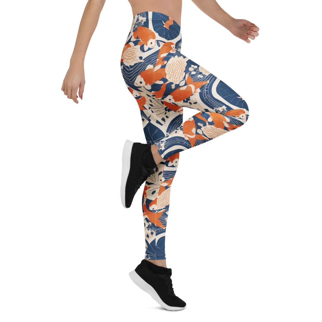 Indigo Koi Garden on Leggings — Right