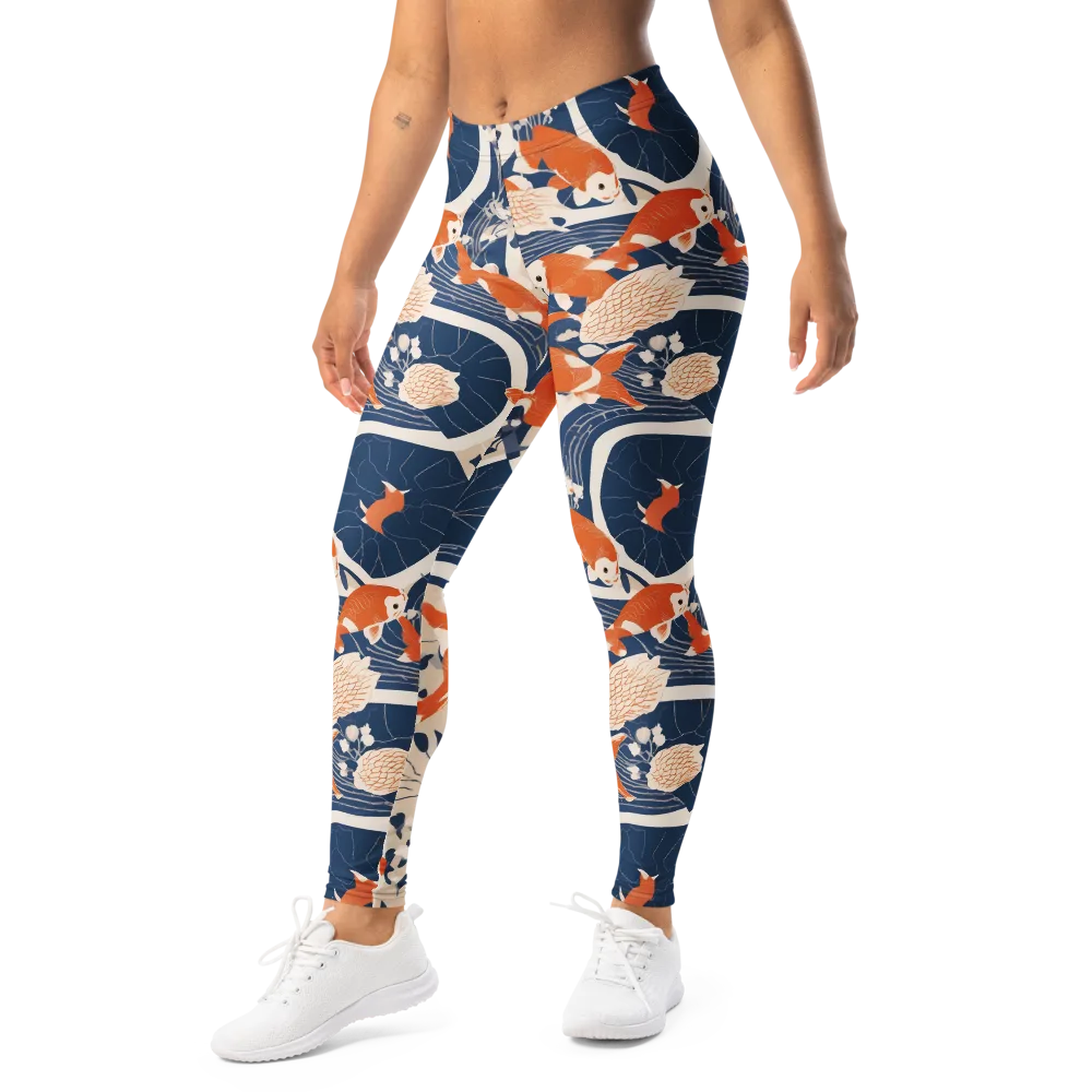 Indigo Koi Garden on Leggings — Left Front