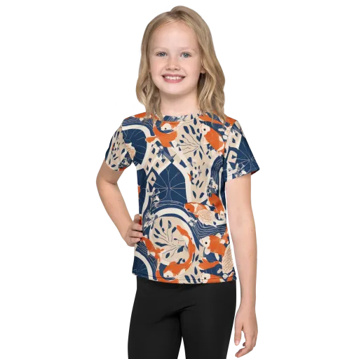 Indigo Koi Garden on a Kids Crew Neck T-Shirt