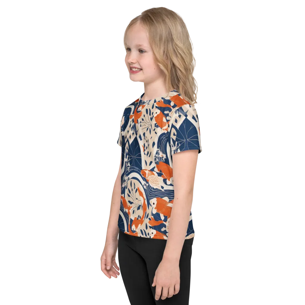 Indigo Koi Garden on Kids Crew Neck T-Shirt — Left