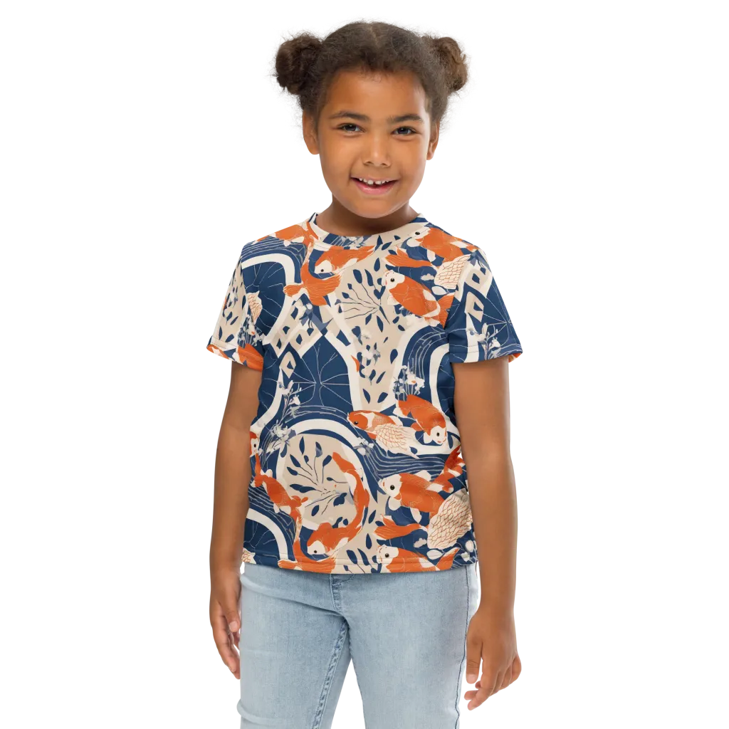 Indigo Koi Garden on Kids Crew Neck T-Shirt — Front