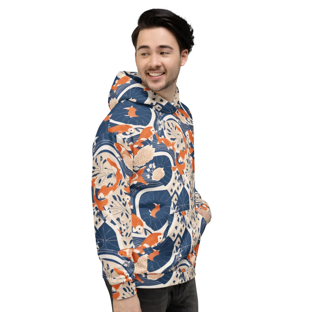 Indigo Koi Garden on Hoodie — Right