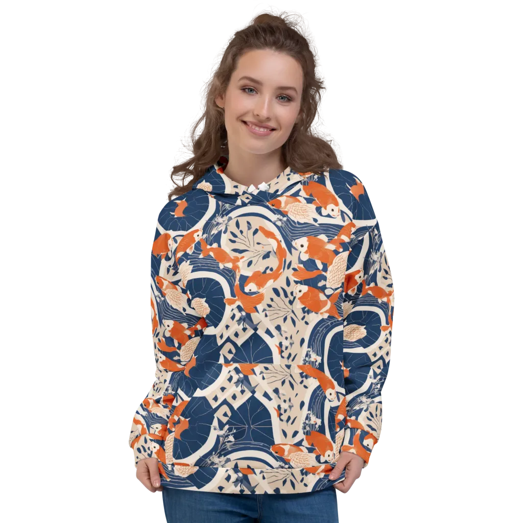 Indigo Koi Garden on Hoodie — Front
