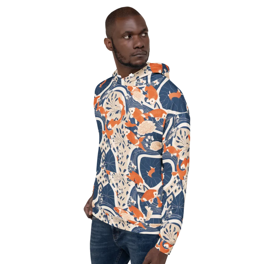 Indigo Koi Garden on Hoodie — Left