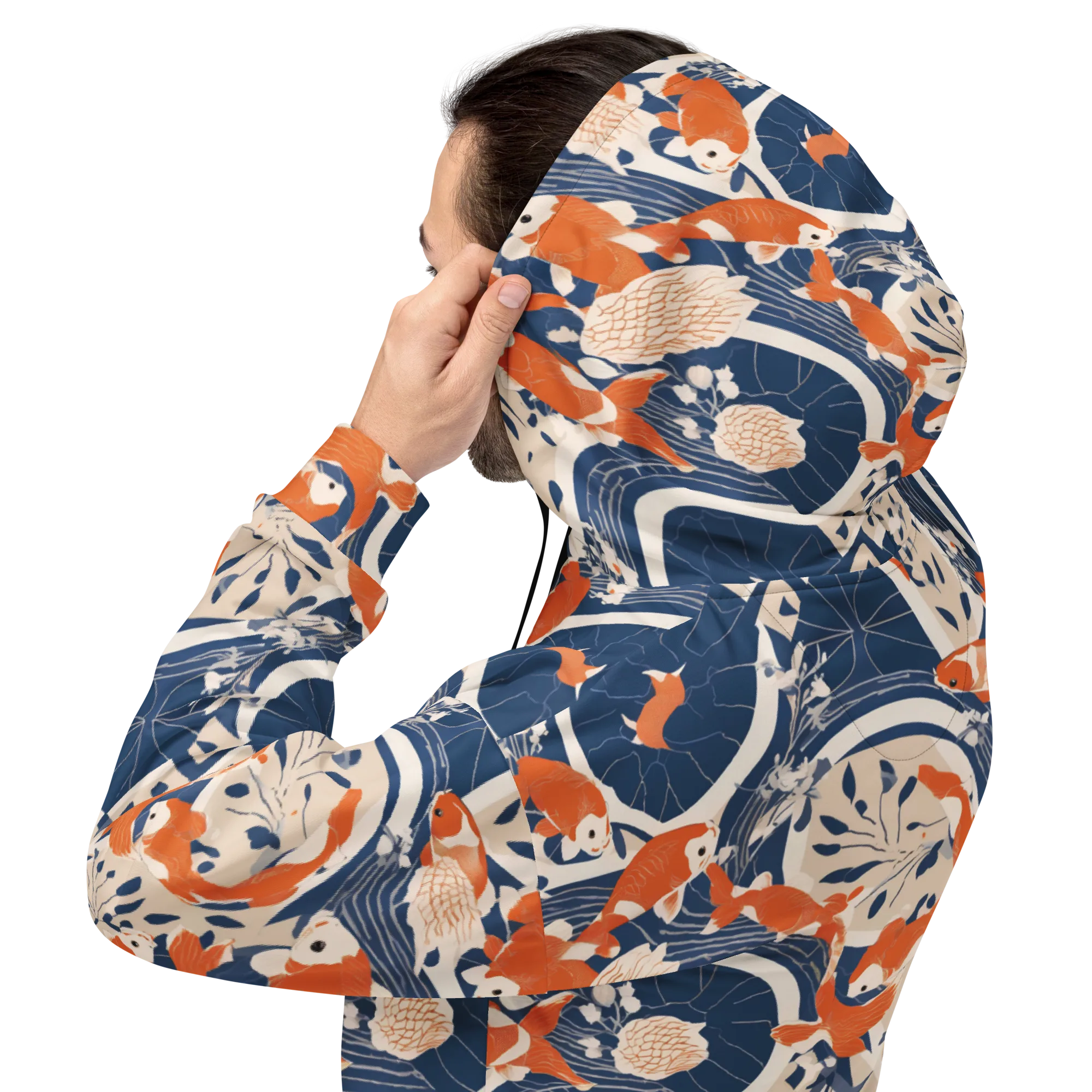 Indigo Koi Garden on Hoodie — Back