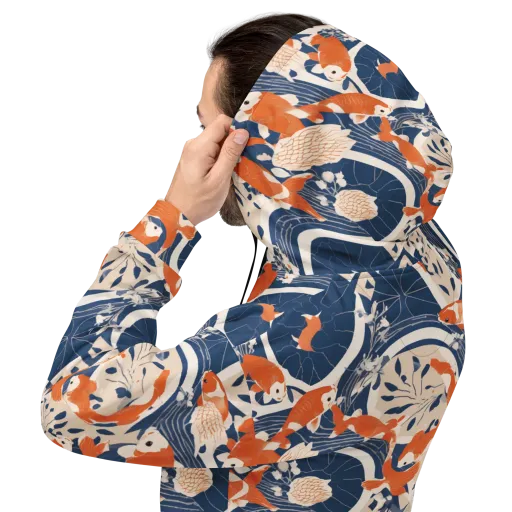Indigo Koi Garden on a Hoodie