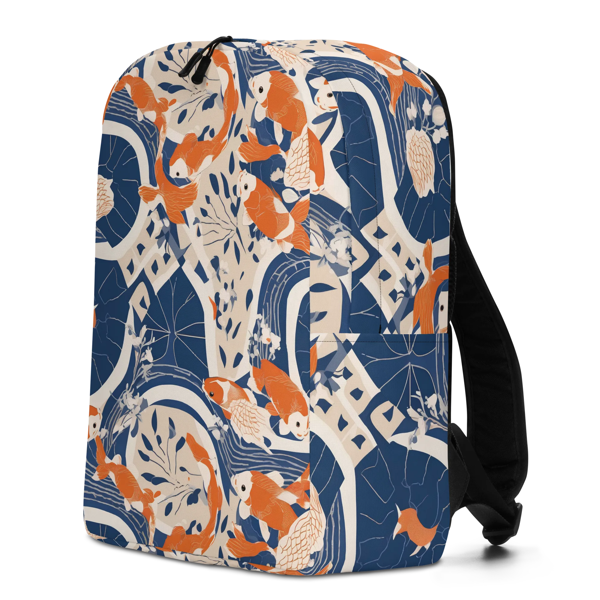 Indigo Koi Garden on Minimalist Backpack — Left