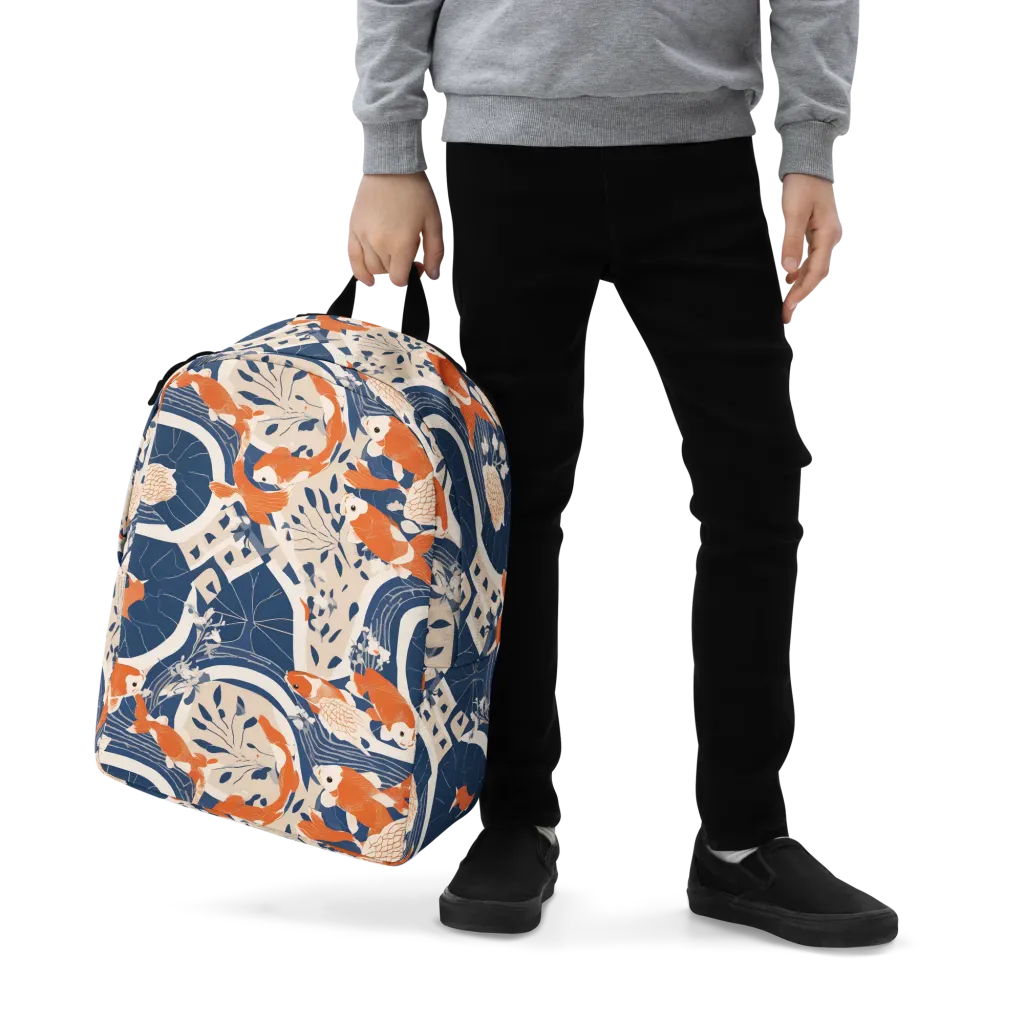 Indigo Koi Garden on Minimalist Backpack — Zoomed-in