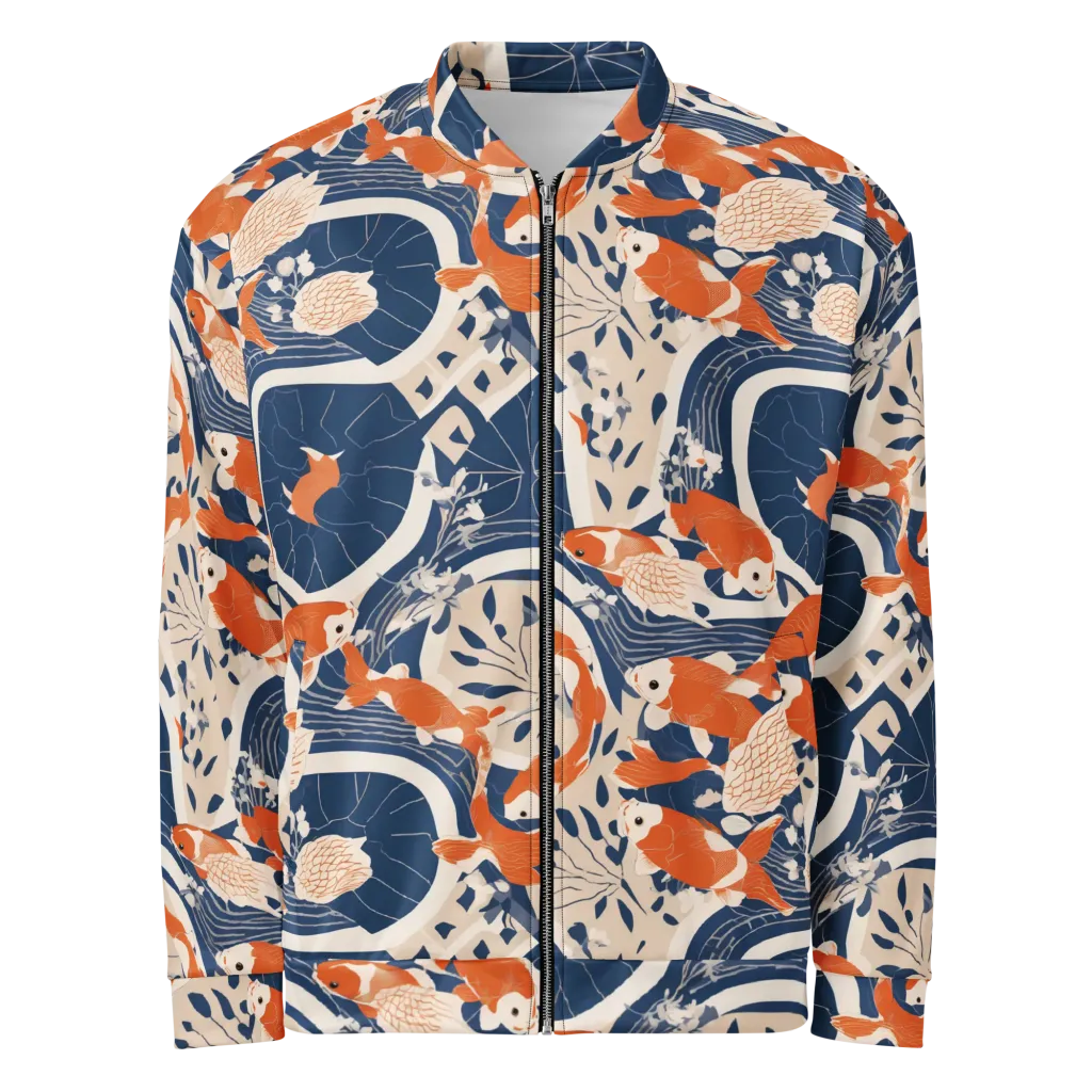 Indigo Koi Garden on Bomber Jacket — Front