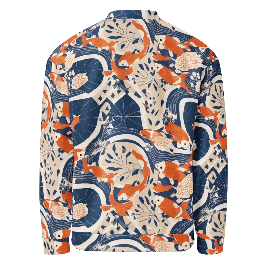 Indigo Koi Garden on Bomber Jacket — Back