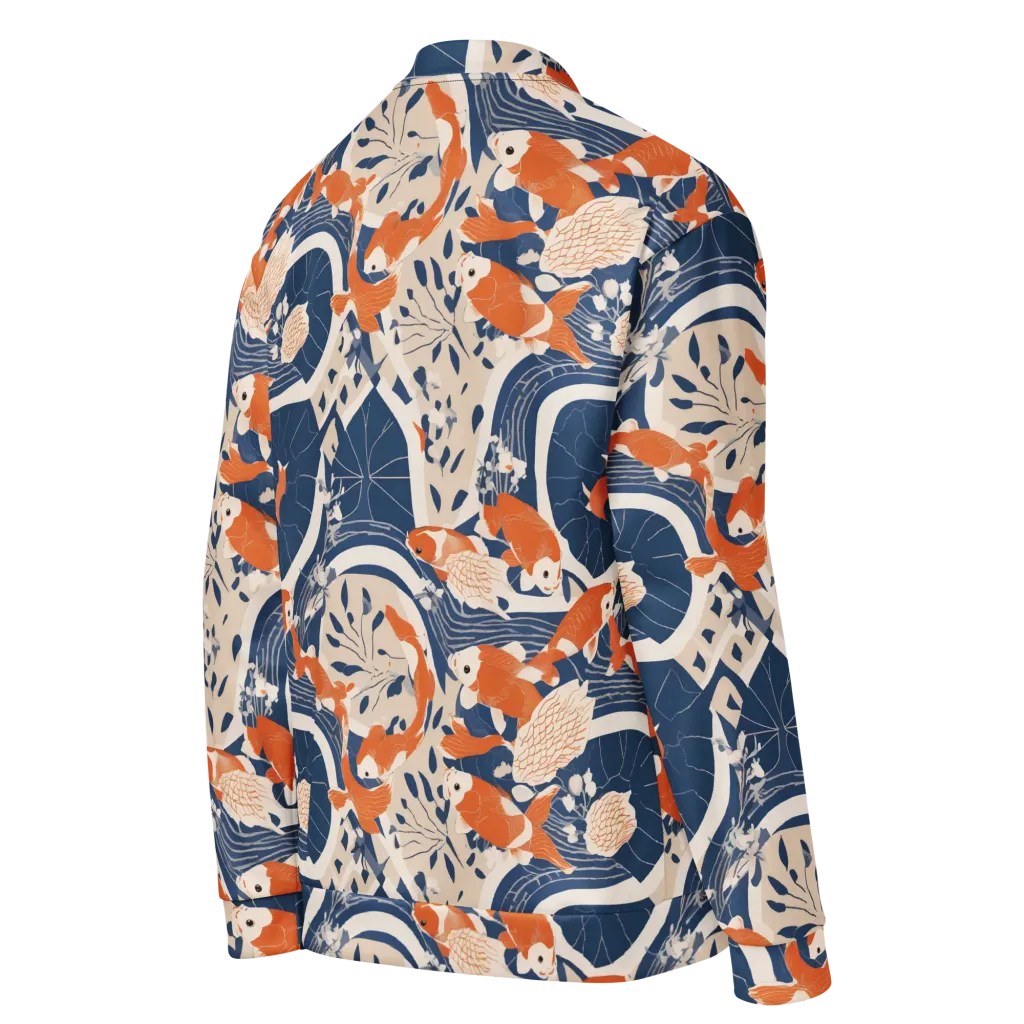 Indigo Koi Garden on Bomber Jacket — Right Back
