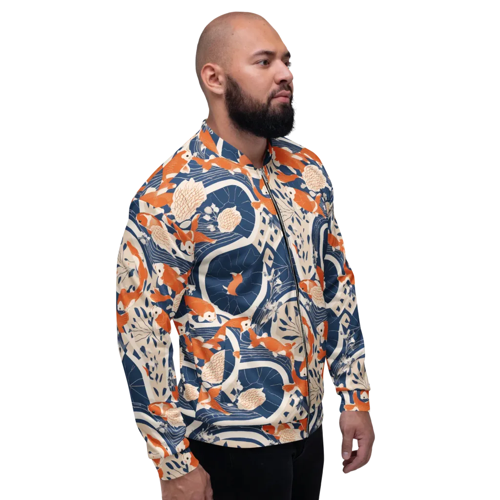 Indigo Koi Garden on Bomber Jacket — Right