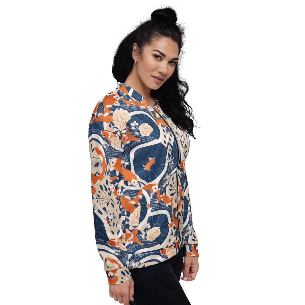 Indigo Koi Garden on Bomber Jacket — Right