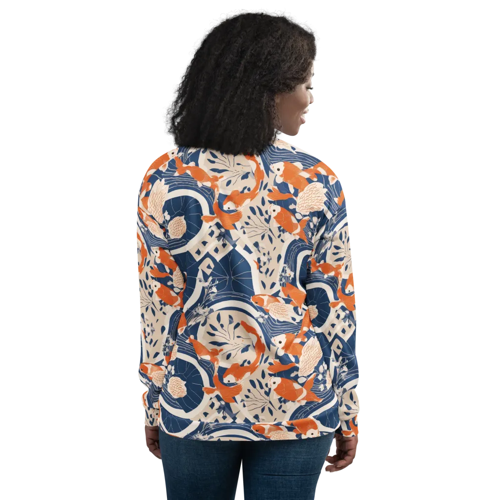 Indigo Koi Garden on Bomber Jacket — Back