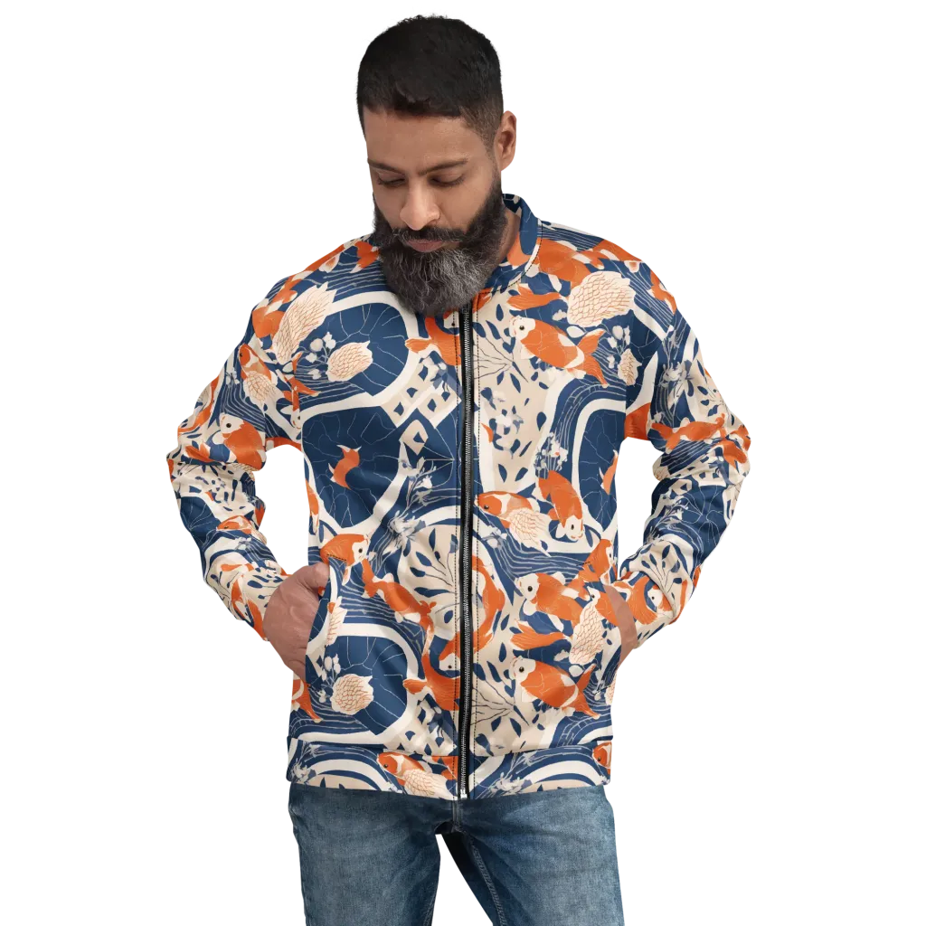 Indigo Koi Garden Bomber Jacket on model