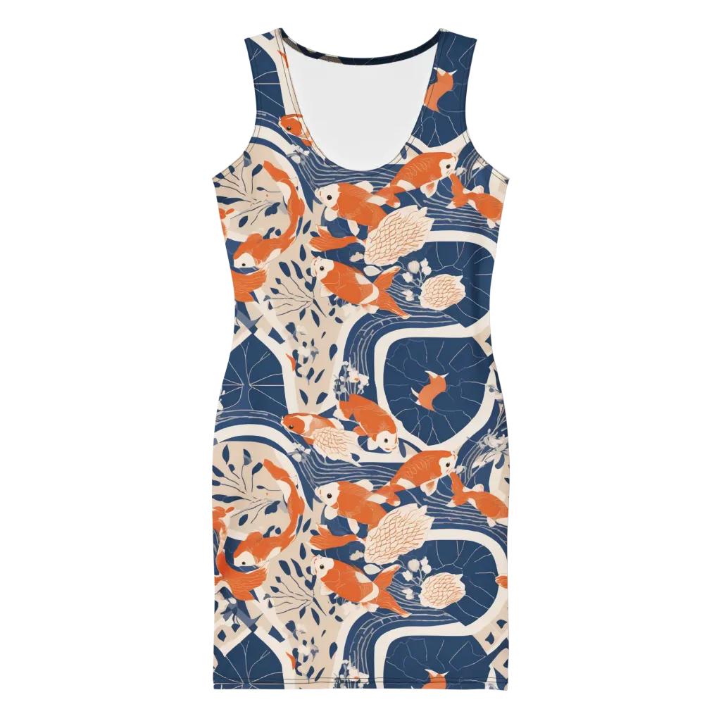 Indigo Koi Garden on Bodycon Dress — Front