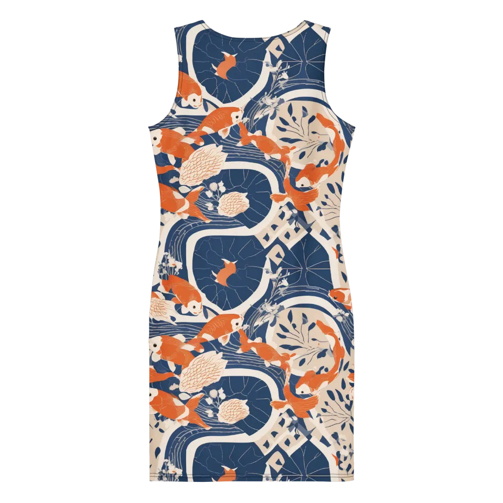 Indigo Koi Garden on Bodycon Dress — Back