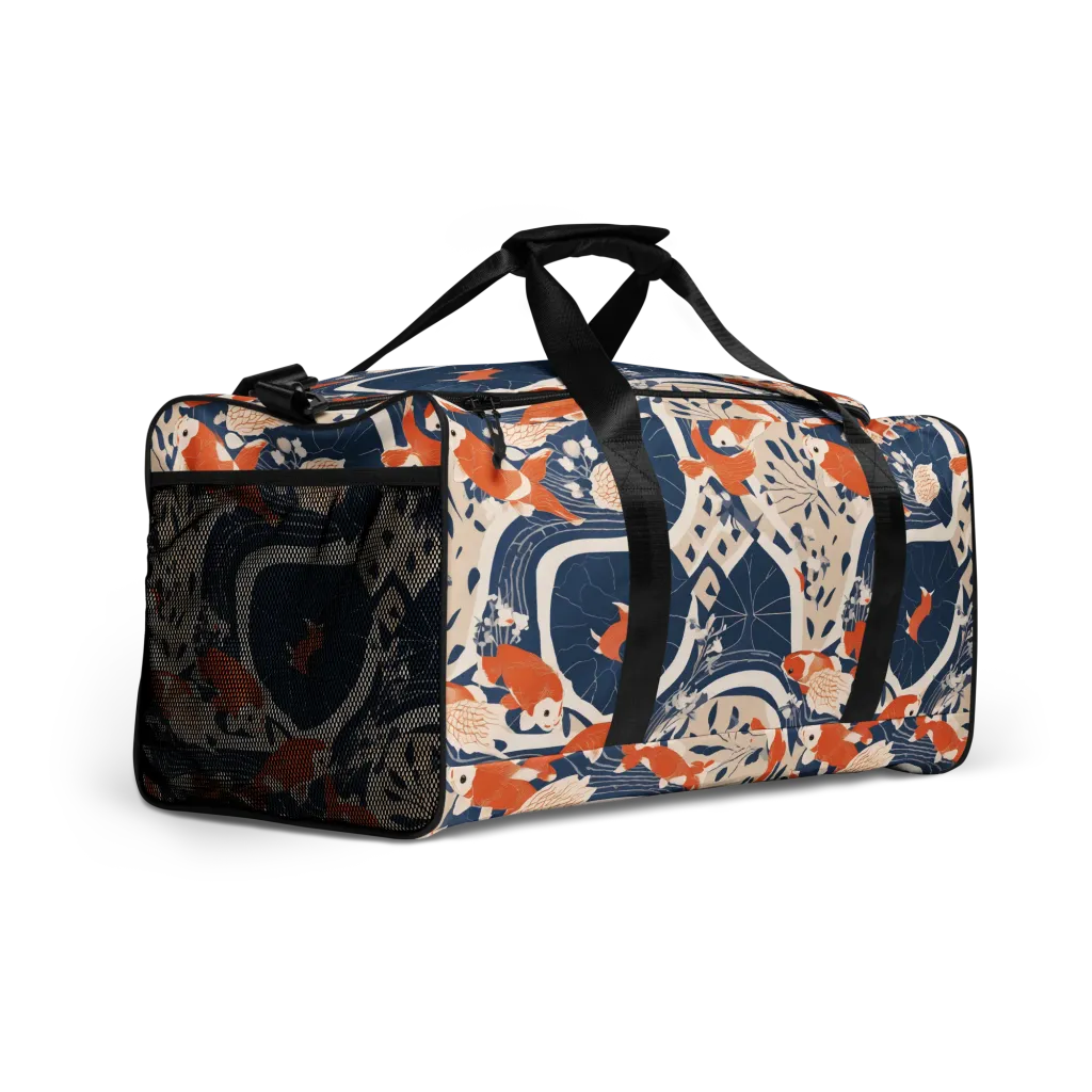 Indigo Koi Garden on Duffle Bag — Right Front