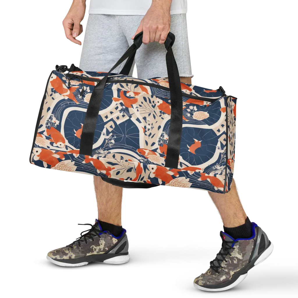 Indigo Koi Garden on Duffle Bag — Front