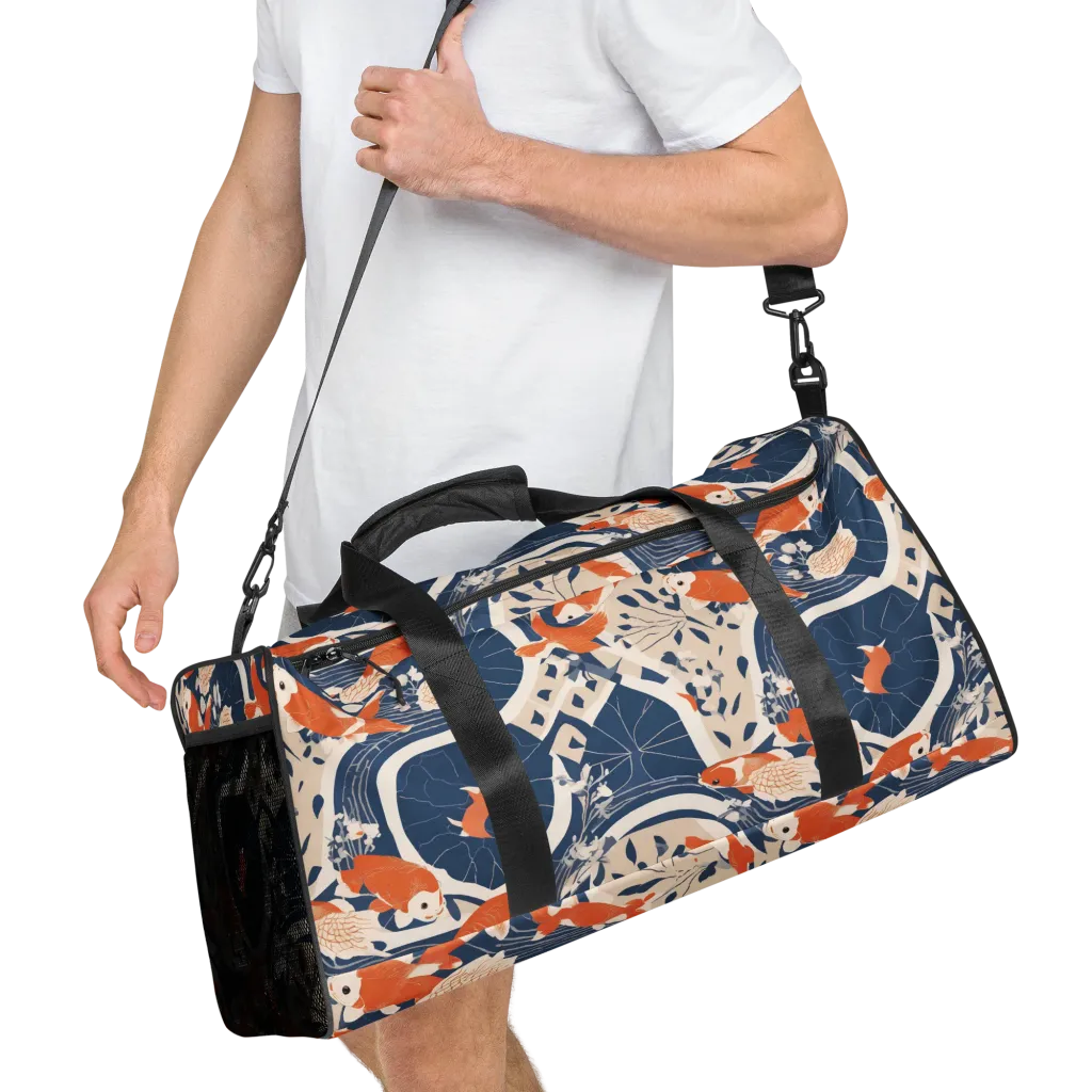 Indigo Koi Garden on Duffle Bag — Right Front