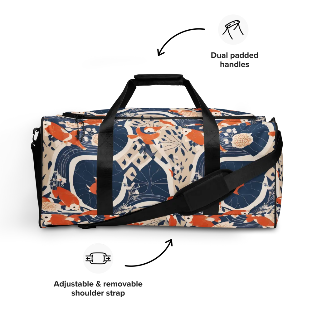 Indigo Koi Garden on Duffle Bag — Front