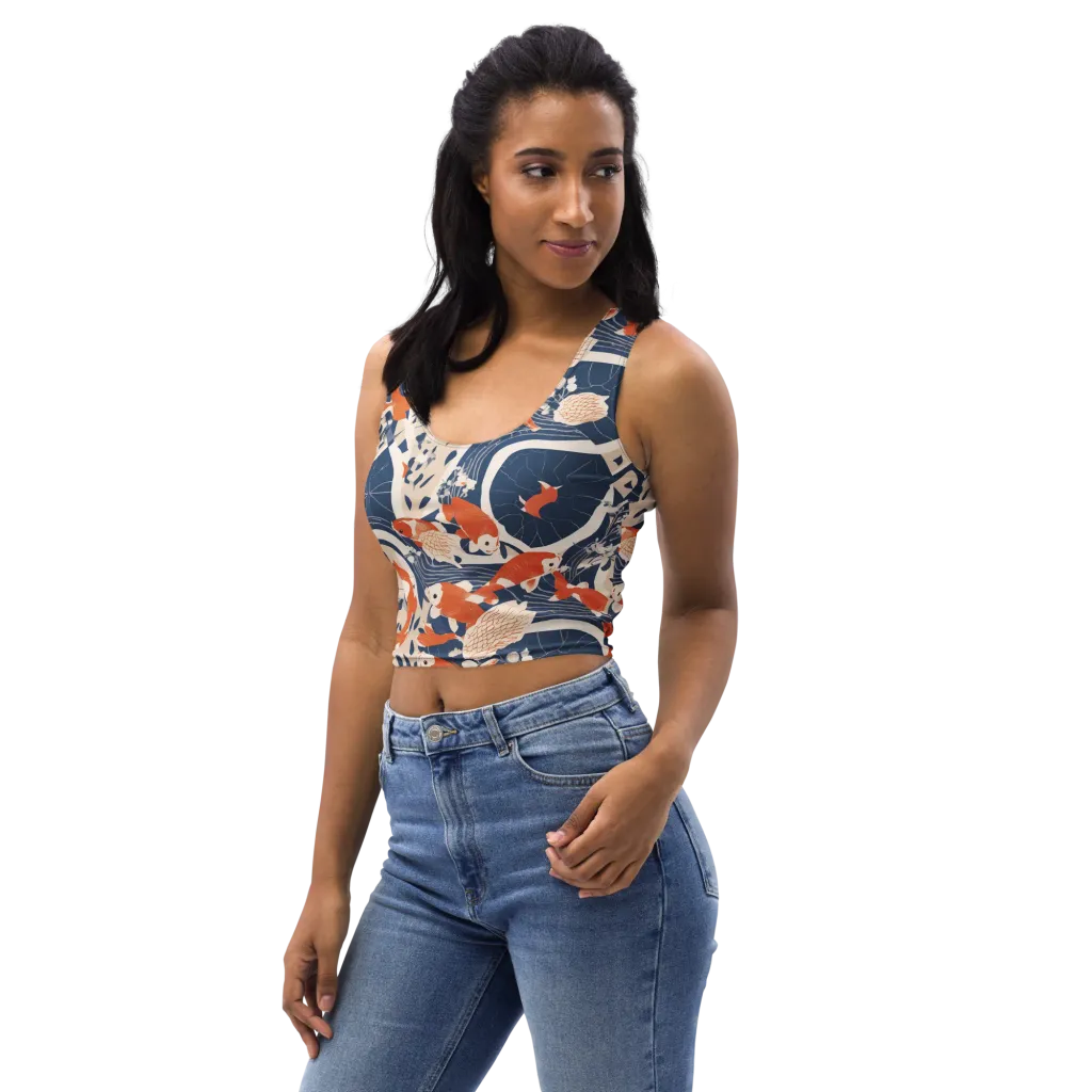 Indigo Koi Garden on Crop Top — Left Front