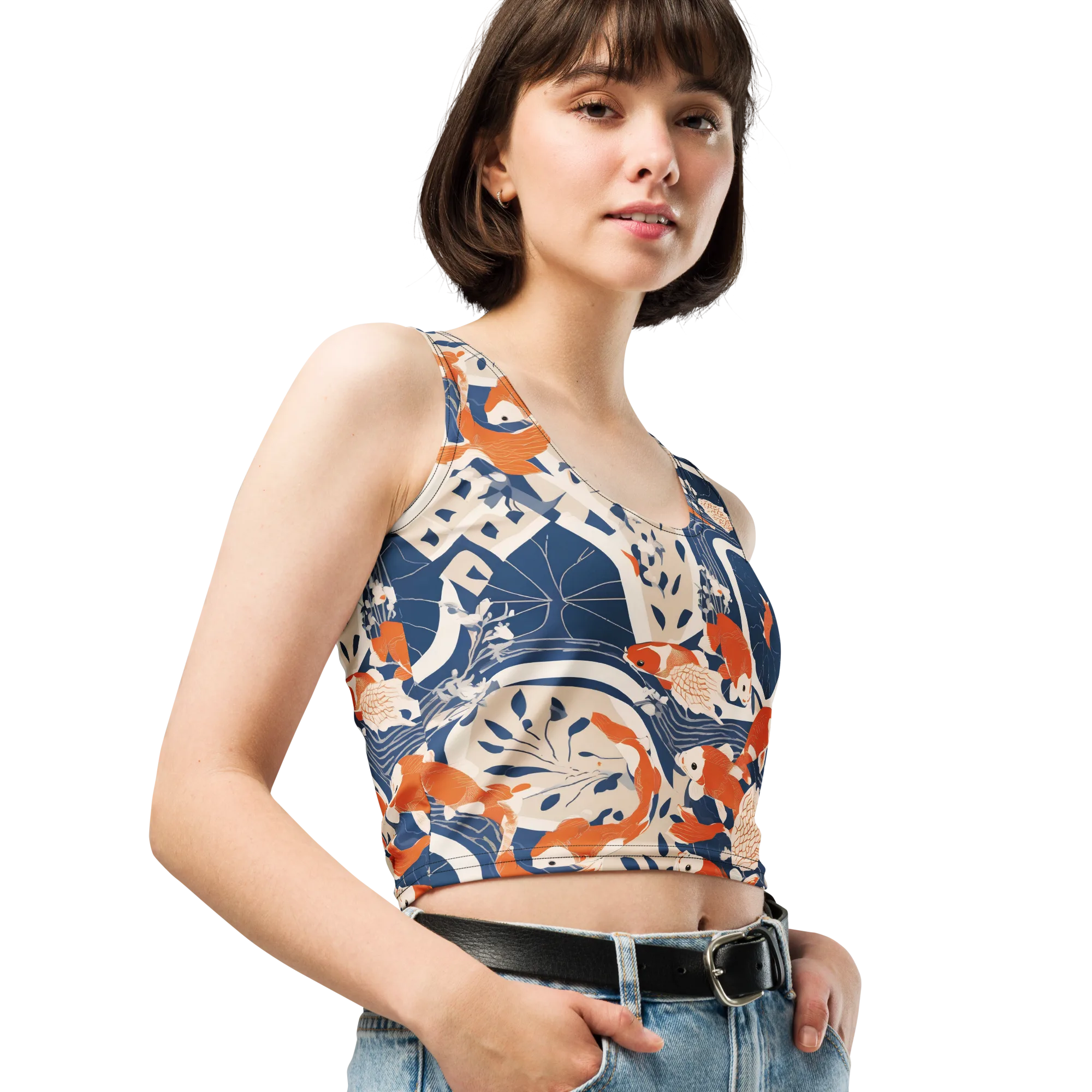 Indigo Koi Garden on Crop Top — Right Front