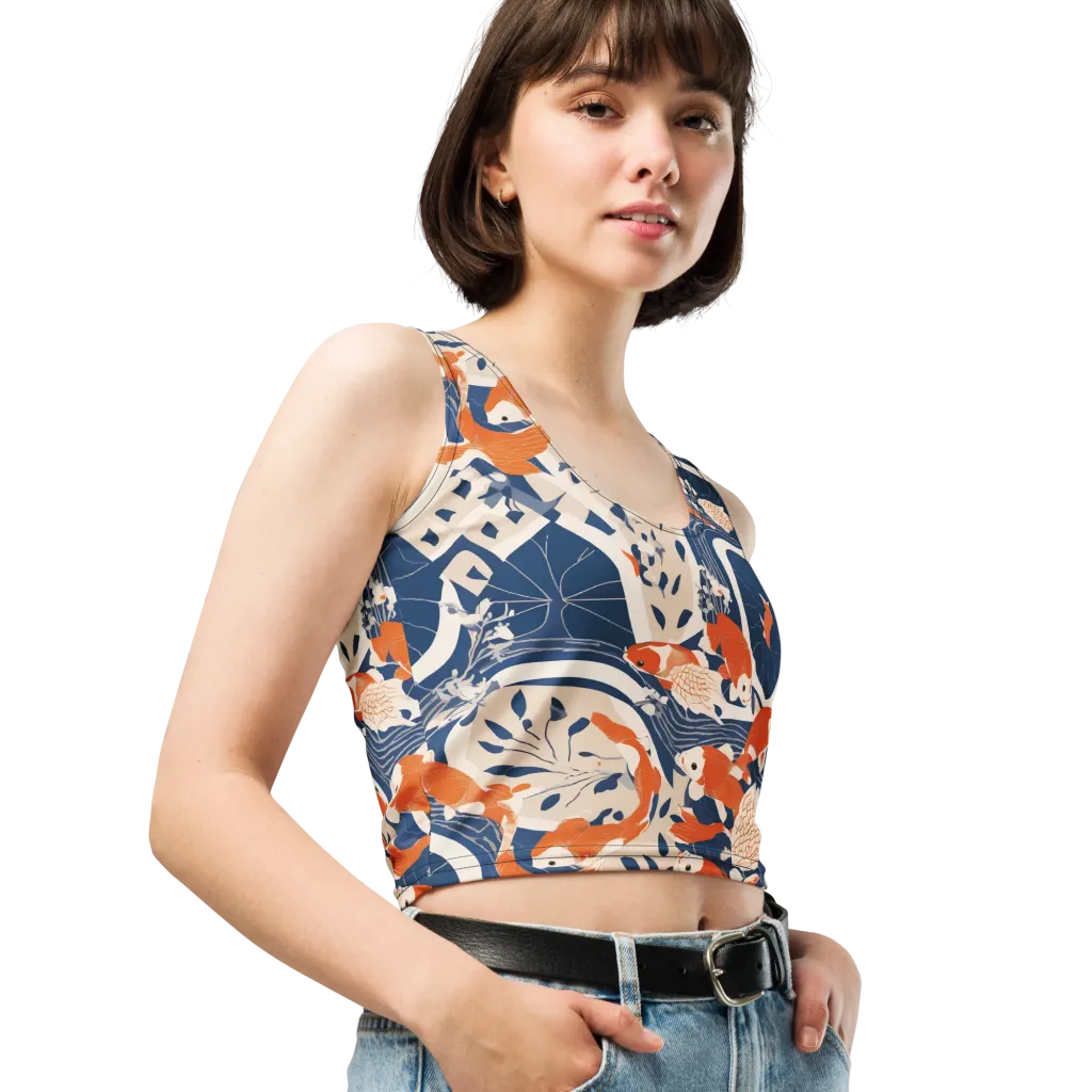 Indigo Koi Garden on Crop Top — Right Front