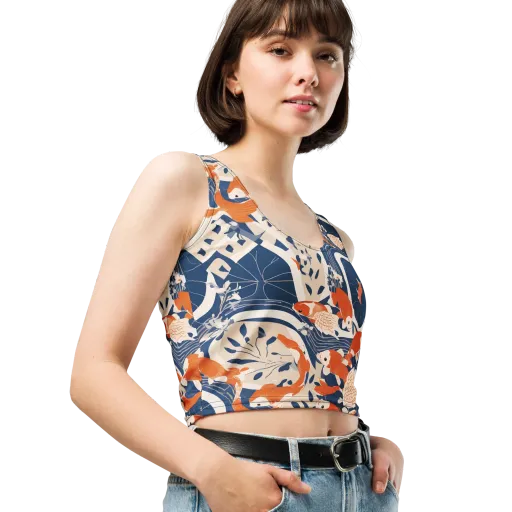 Indigo Koi Garden on a Crop Top