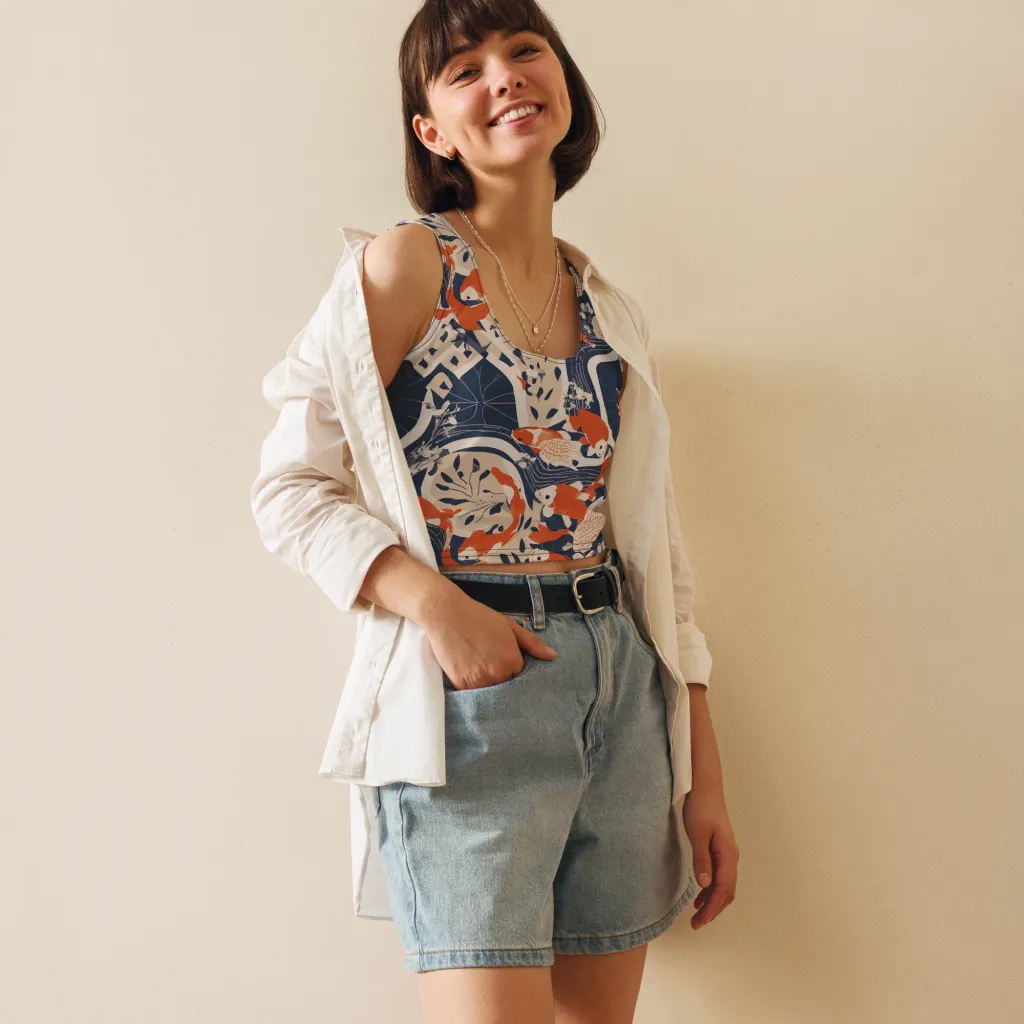 Indigo Koi Garden on Crop Top — Front