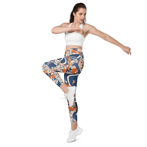 Indigo Koi Garden on a Leggings with Pockets