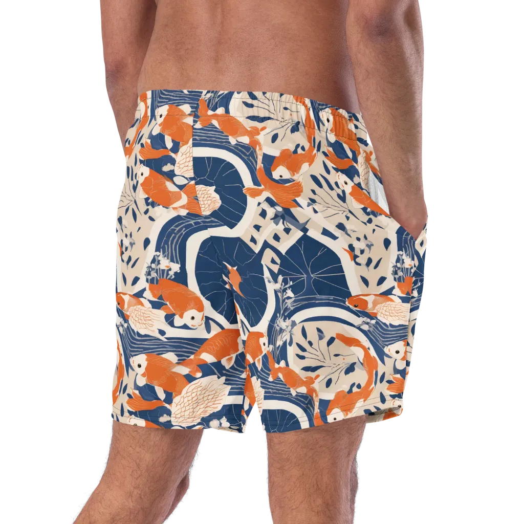 Indigo Koi Garden on Swim Trunks — Right Back
