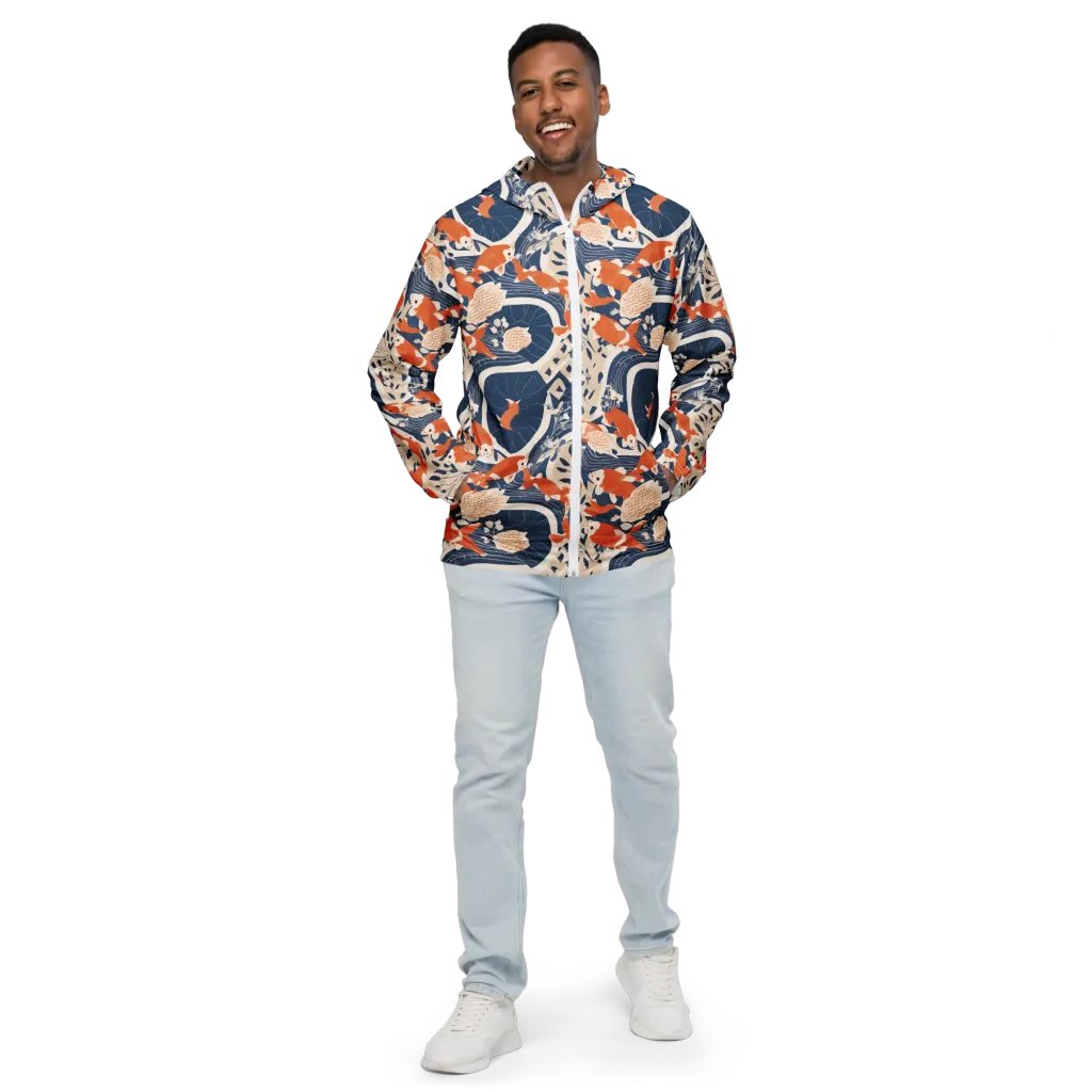 Indigo Koi Garden on Men's Windbreaker — Front